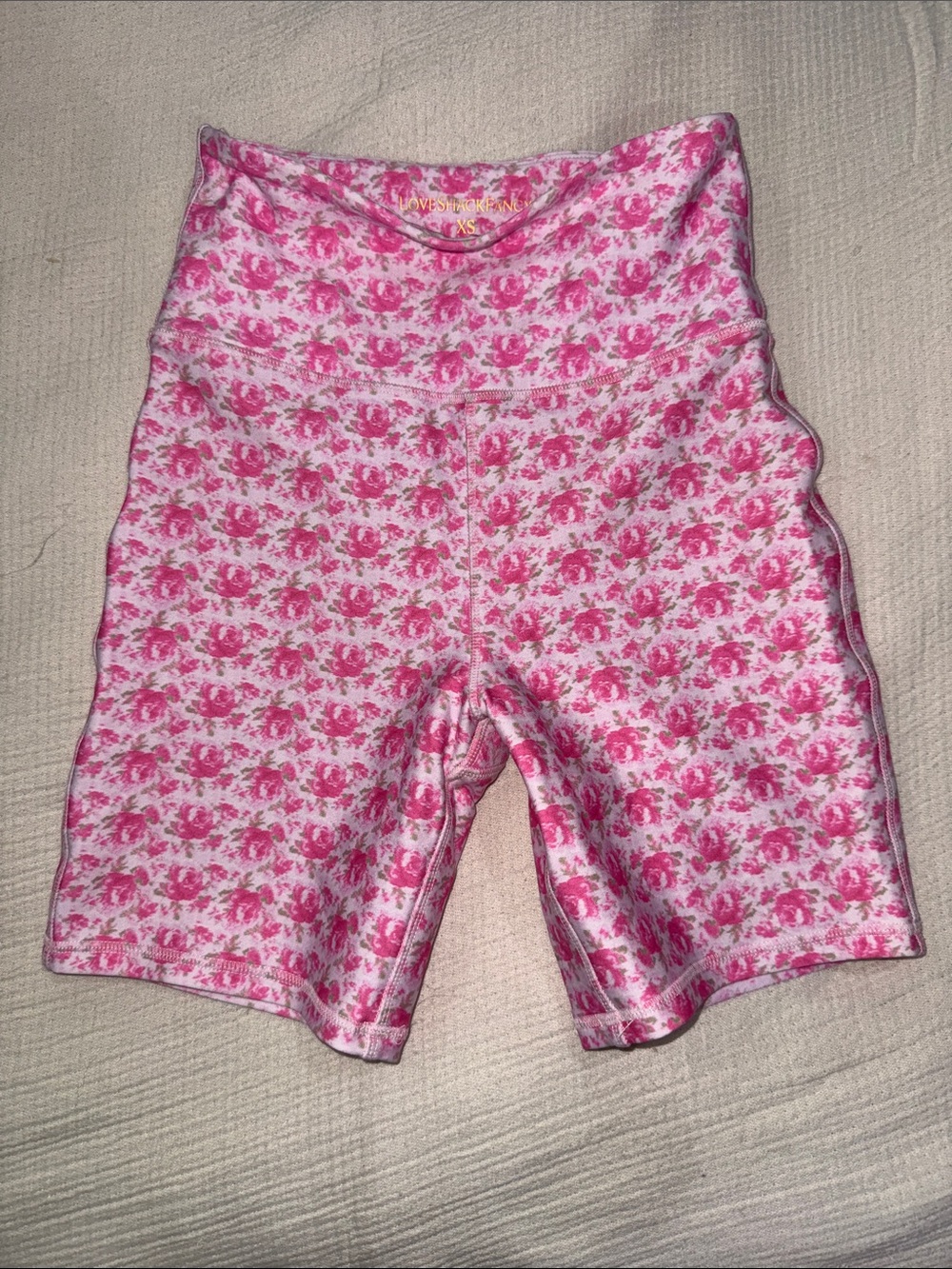 LoveShackFancy Pink Floral Bike Shorts